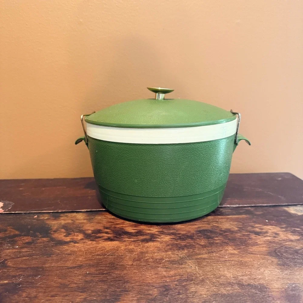 Vintage‎ Sunfrost Thermo-O-Ware Ice Bucket Green White Mid Century Barware